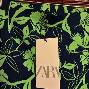 Zara Black and Green Floral Flare Pants